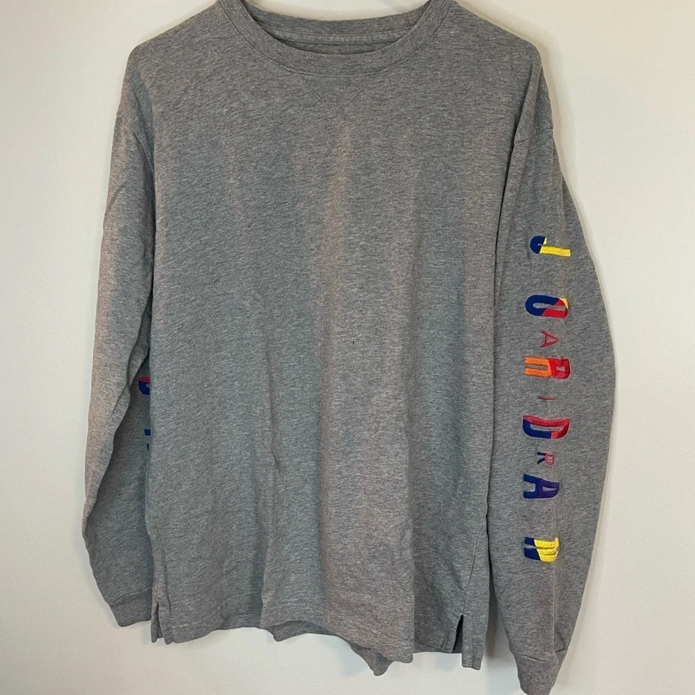 Jordan Air grey long sleeve men’s shirt embroidered multicolor logo size medium